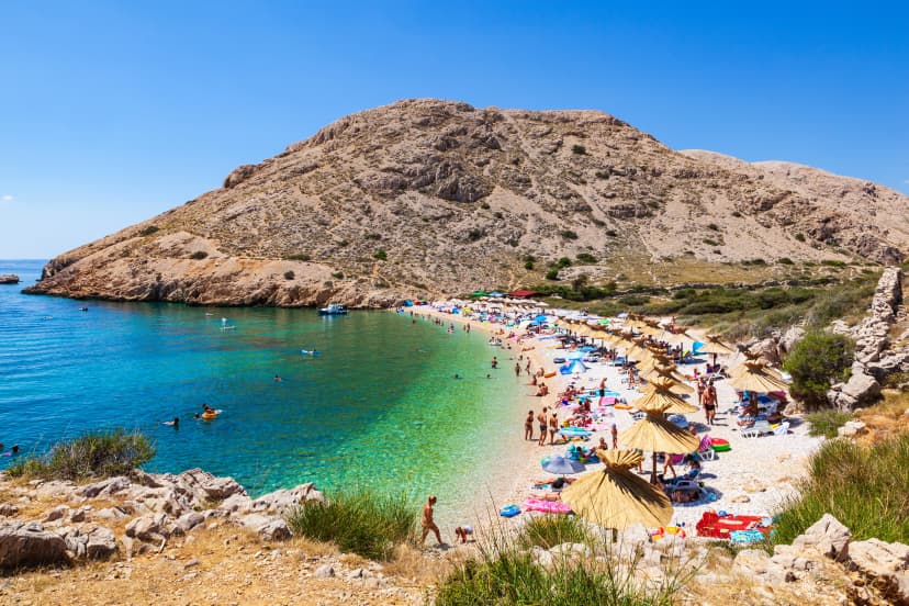 View of the beautiful Oprna beach in the adriatic bay of the Krk island