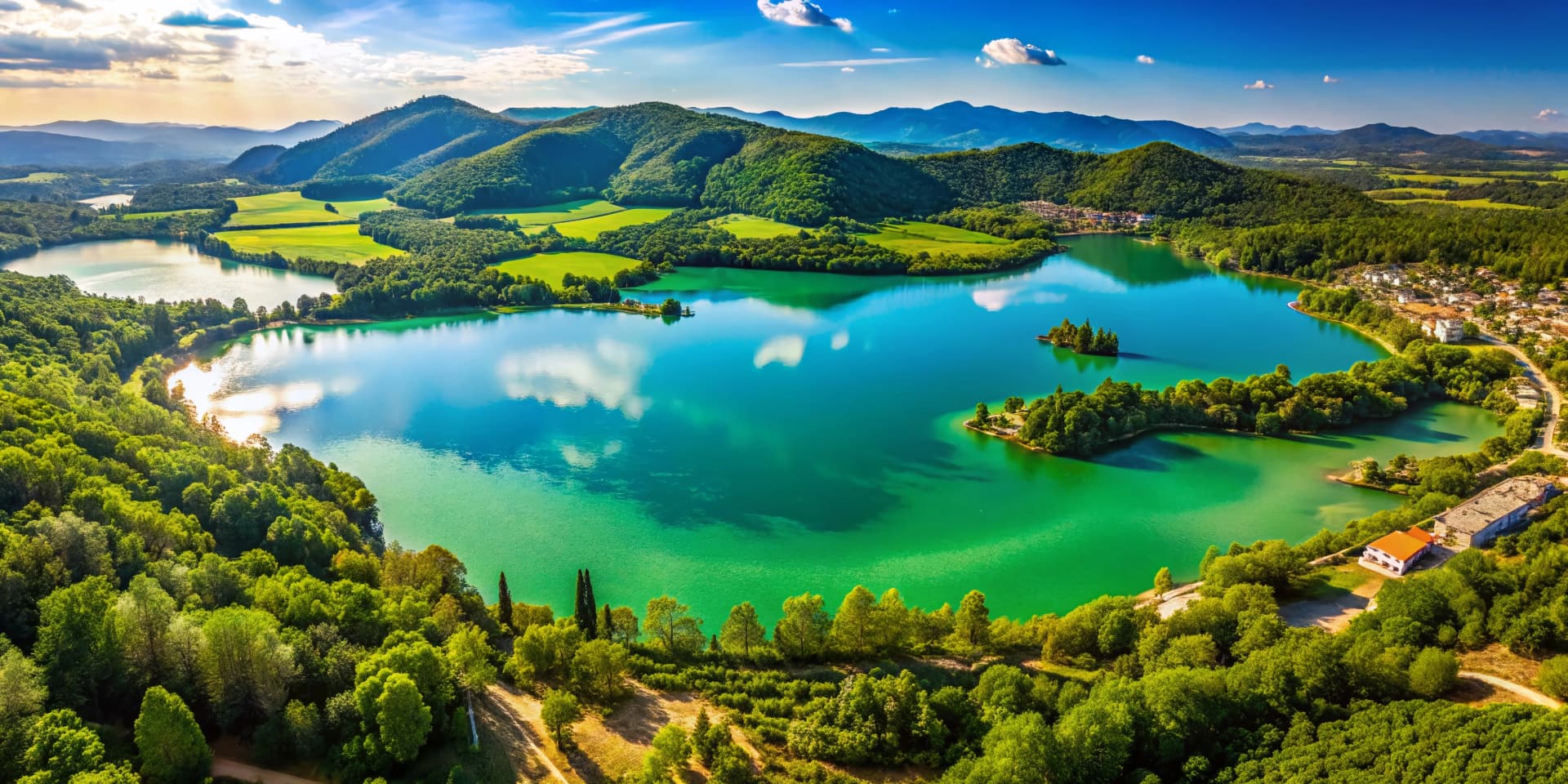 Aerial View of Banyoles Lake, Catalonia, Spain