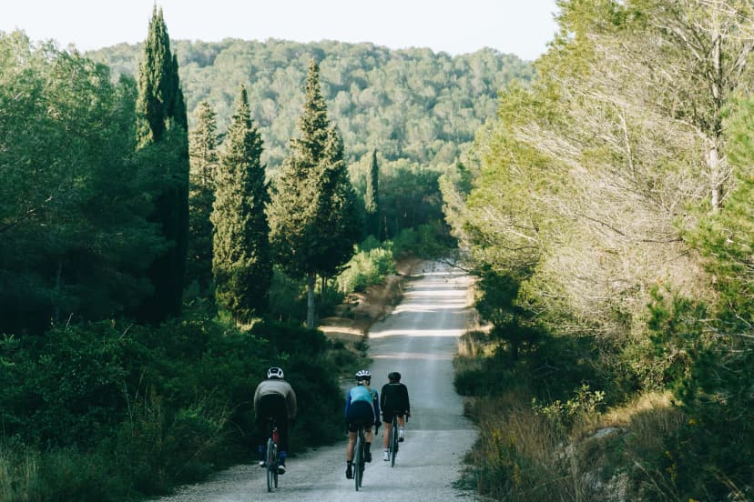 Cyclists on a country gravel road in spain