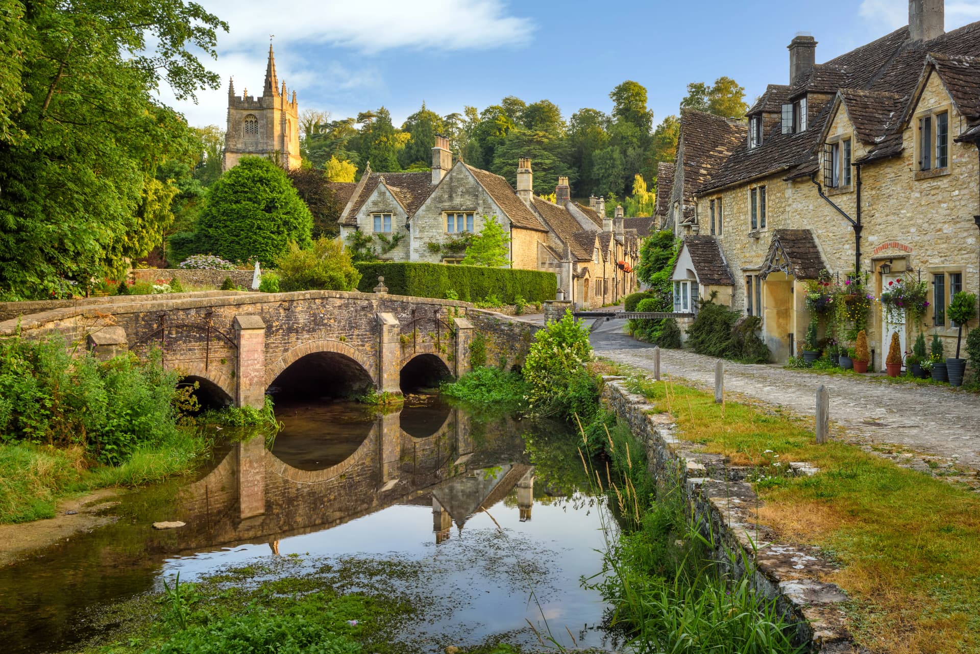 Traditional stone houses in Castle Combe village, Cotswolds, England
