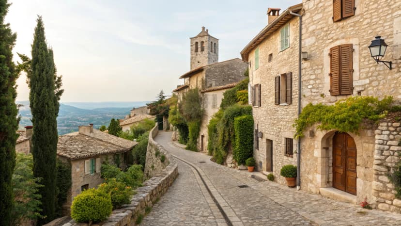 Bonnieux village in provence france with stone houses and winding cobblestone street