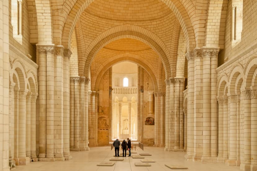Interior of Royal Abbey of Fontevraud, burial place of Henry II, Eleanor of Aquitaine, and King Richard the Lionheart near Chinon in Loire valley, France