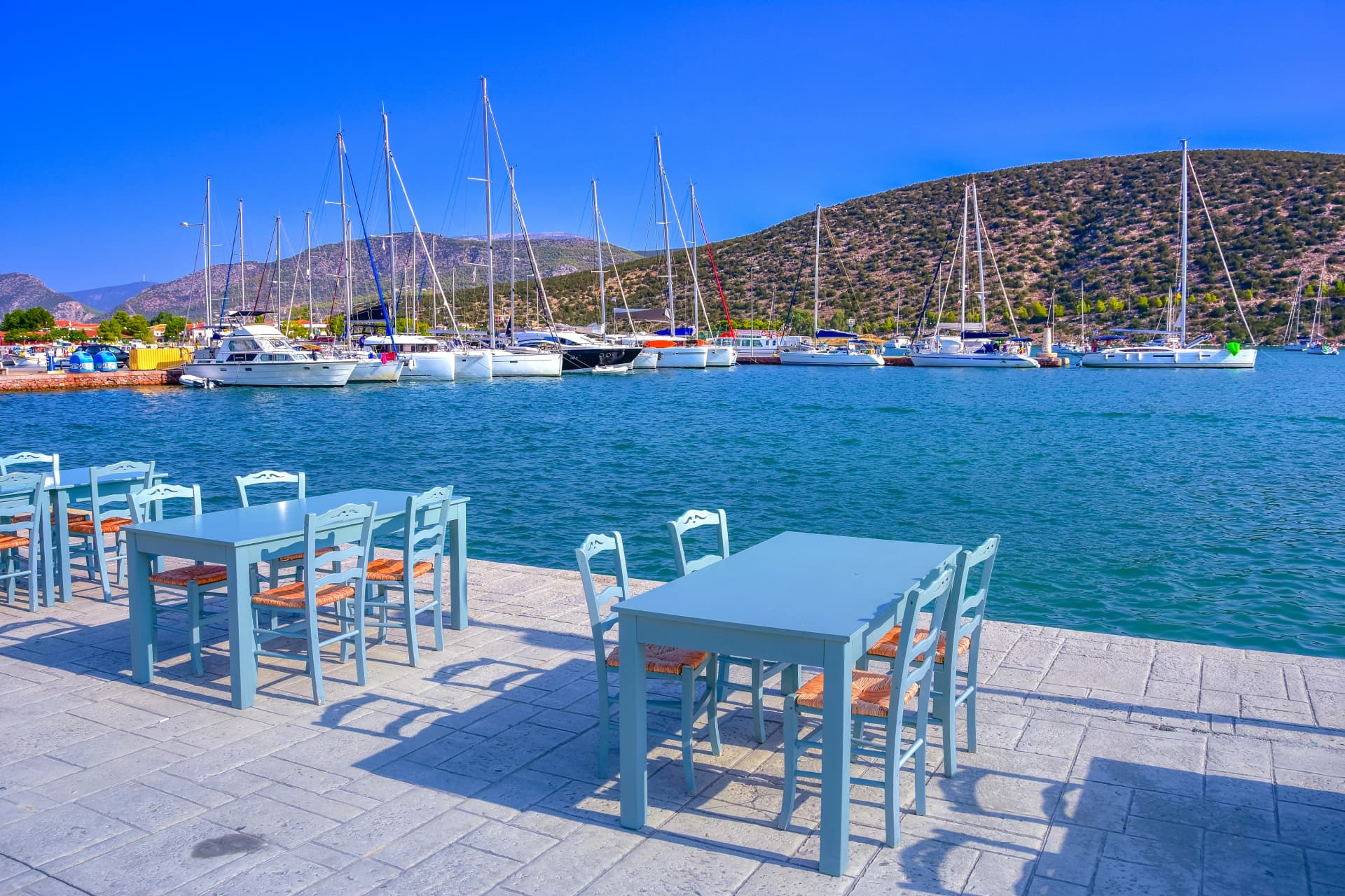 View of the picturesque coastal town of Ermioni, Peloponnese, Greece.