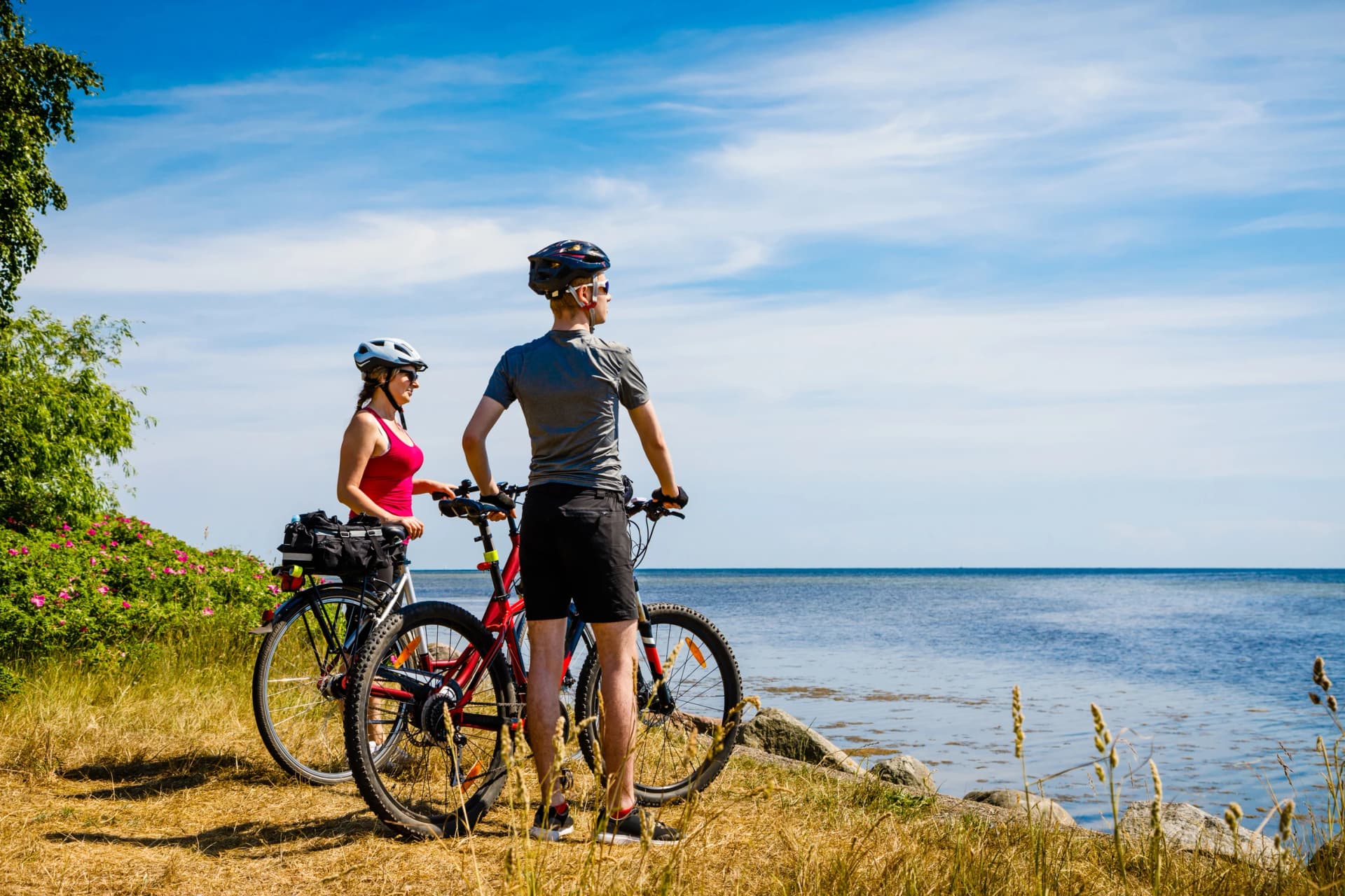 Healthy lifestyle - people resting with bicycles