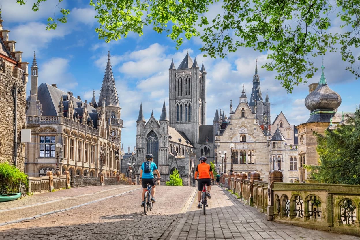 Ghent, Belgium. View of historic city center skyline in the morning